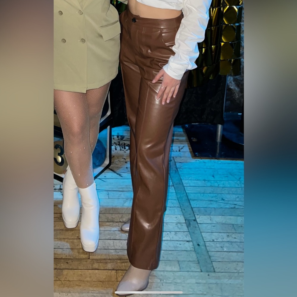 Cotton Candy LA Lined Brown Faux Leather Pant